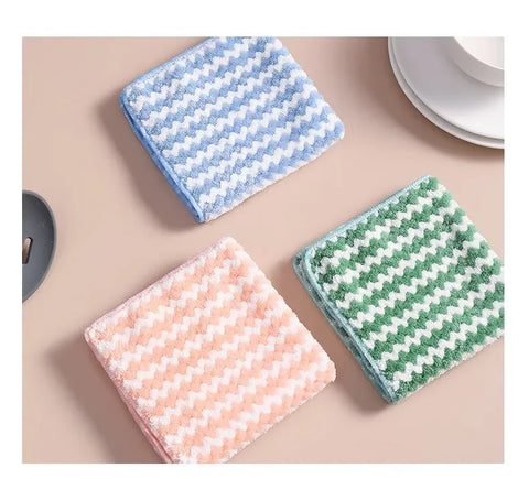 5Pcs Fleece Thickened Dish Cloth Does Not Stick To Oil Clean Kitchen Household Absorbs Water Without Shedding Scouring Pad Rag