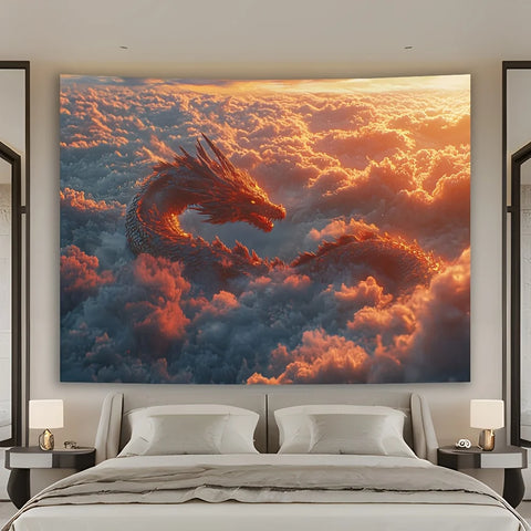 Majestic Dragon in the Clouds Tapestry - Perfect for Adding Fantasy and Dramatic Style to Any Room Decor, Ideal for Home Use