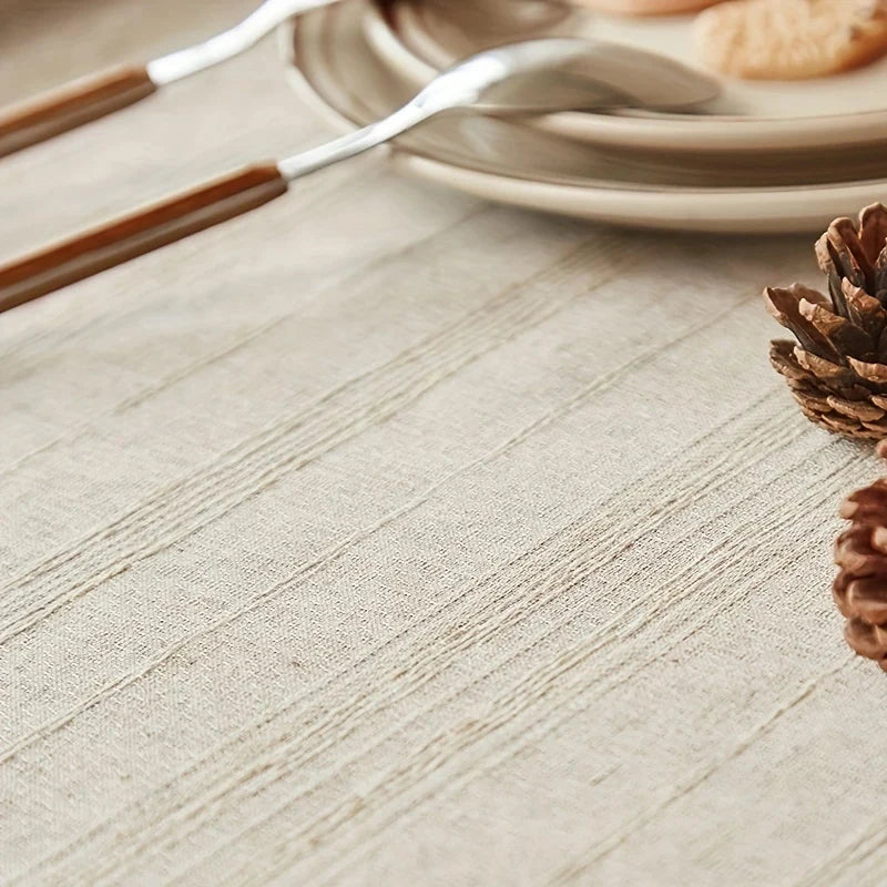 Linen Striped Fringe Kitchen Tablecloth, Wedding Tablecloth, Holiday Table Decoration Tablecloth, Outdoor Picnic Tablecloth