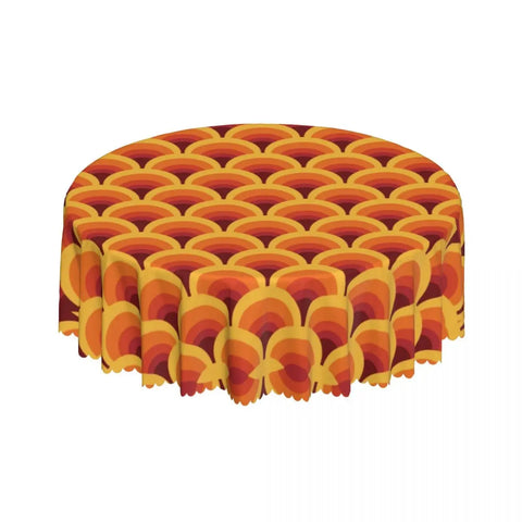 Orange Wave Gradient Retro Pattern Round Tablecloths 60 Inch Abstract Geometric Table Covers for Kitchen Table Cloth