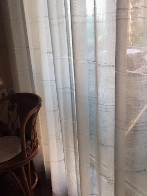 Modern white hollow striped curtain yarn for living room curtains balcony bay window bedroom gauze blinds curtain Custom size