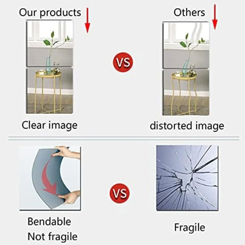 4/8pcs Self  Acrylic Mirror Tiles DIY Flexible Non Glass Safety Mirror Sheets Wall Stickers Shatterproof,Home Decor
