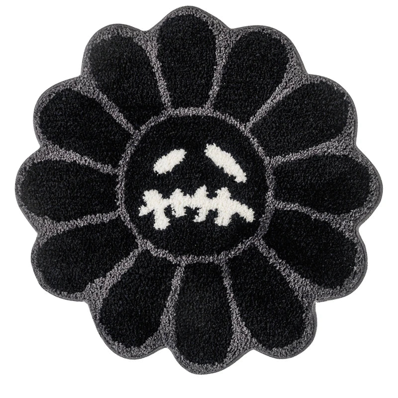 Smiling Face Tufted Rug Flower Art Rug for Bedroom Living Room Retro Rainbow Fluffy Bathroom Smile Rug Nonslip Mat Home Decor
