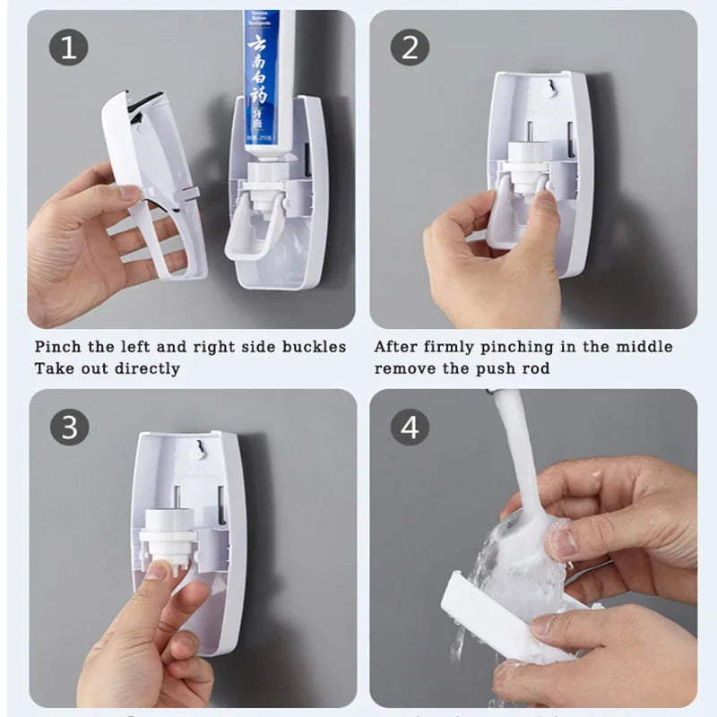 2PCS Automatic Toothpaste Dispenser Wall Mount Dust-proof Toothbrush Holder Wall Mount Bathroom Accessories Set Squeezer