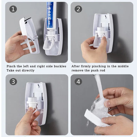 2PCS Automatic Toothpaste Dispenser Wall Mount Dust-proof Toothbrush Holder Wall Mount Bathroom Accessories Set Squeezer