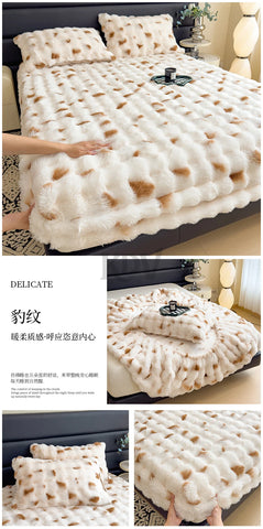 Luxury Faux Rabbit Plush Fitted Sheet with Deep Pocket Winter Thicken Warm Mattress Protector Soft Fluffy Double Mattress Cover