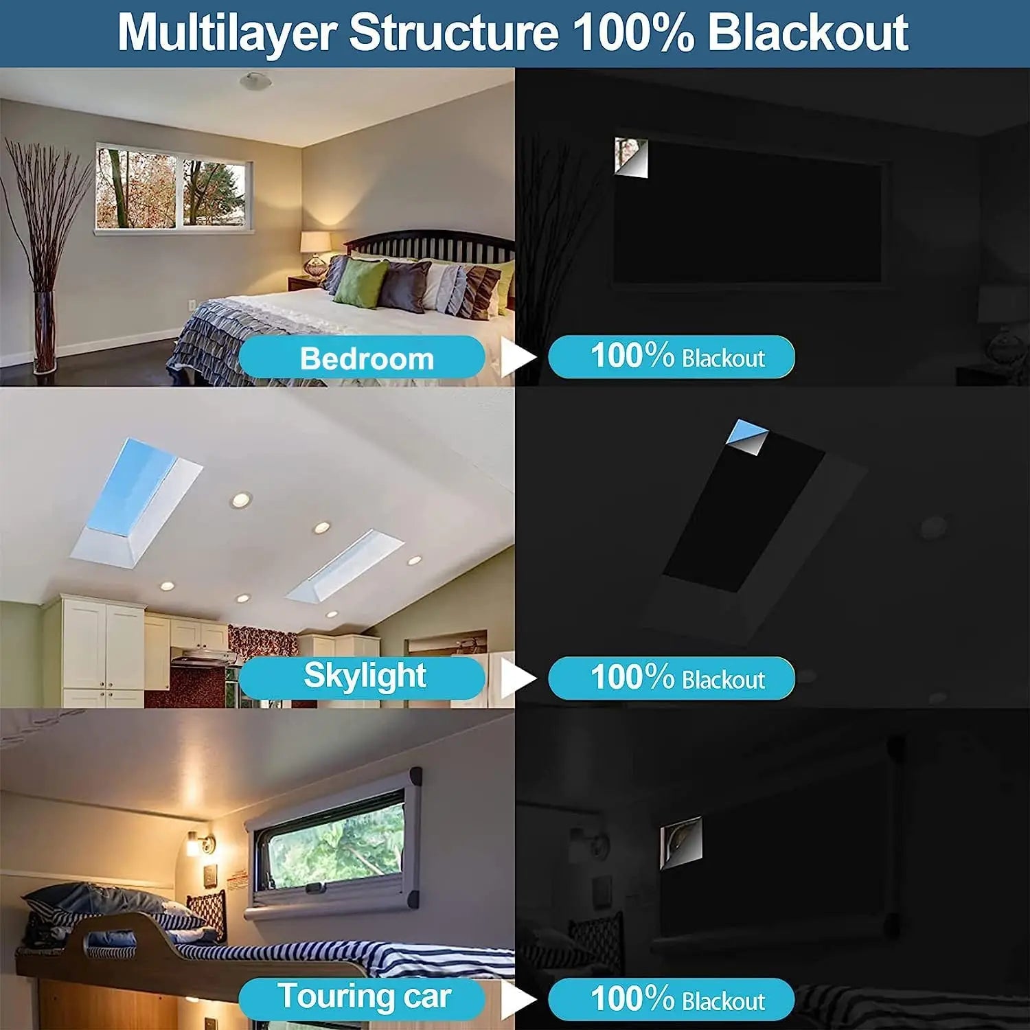 100 Blackout Window Cover Darkest Light Block Black Privacy Film House Home Tint Glass Cloth Curtain Bedroom UV Sunshade Sun
