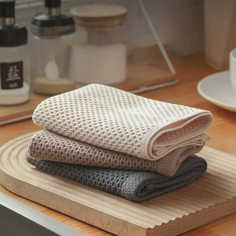 1-6PCS Cotton Towel Soft Absorbent Dishcloth Kitchen Dish Rags Honeycomb Breathable Face Wash Towel Cleaning Cloth Wash Cloth