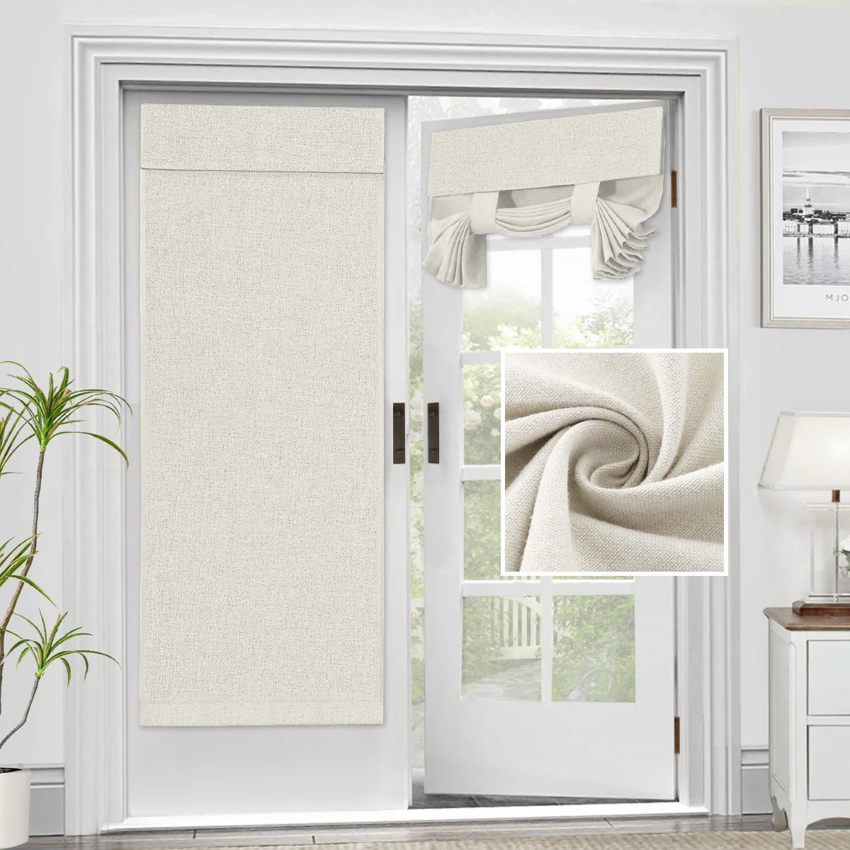 Natural Linen Blackout French Door Curtains, Privacy Door Window Curtains, 26 X 40 Inch Room Darkening Curtains for Bedroom