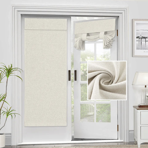Natural Linen Blackout French Door Curtains, Privacy Door Window Curtains, 26 X 40 Inch Room Darkening Curtains for Bedroom
