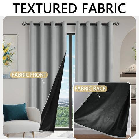 2pcs Modern 100% Blackout Curtain with Coated Lining, Solid Window Curains for Bedroom, Living Room, Dining Room, Home Decor