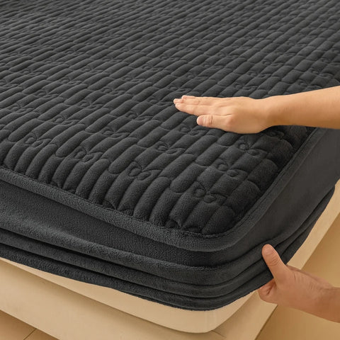 WASART Quilted coral fleece mattress protector cover winter warm elastic fitted sheet couple double bed protection pad 180x200