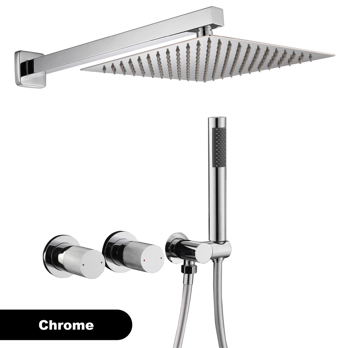 Luxury gun gray brass wall mounted shower system embedded design with 2 handles dual control hot and cold water bathroom faucet