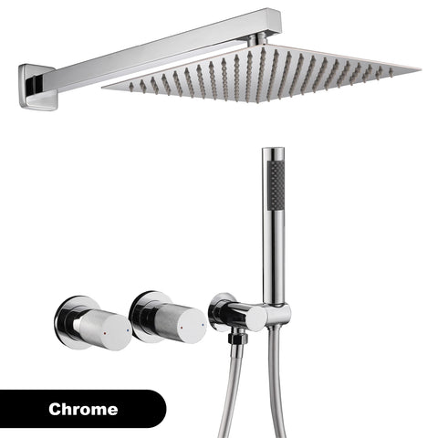 Luxury gun gray brass wall mounted shower system embedded design with 2 handles dual control hot and cold water bathroom faucet