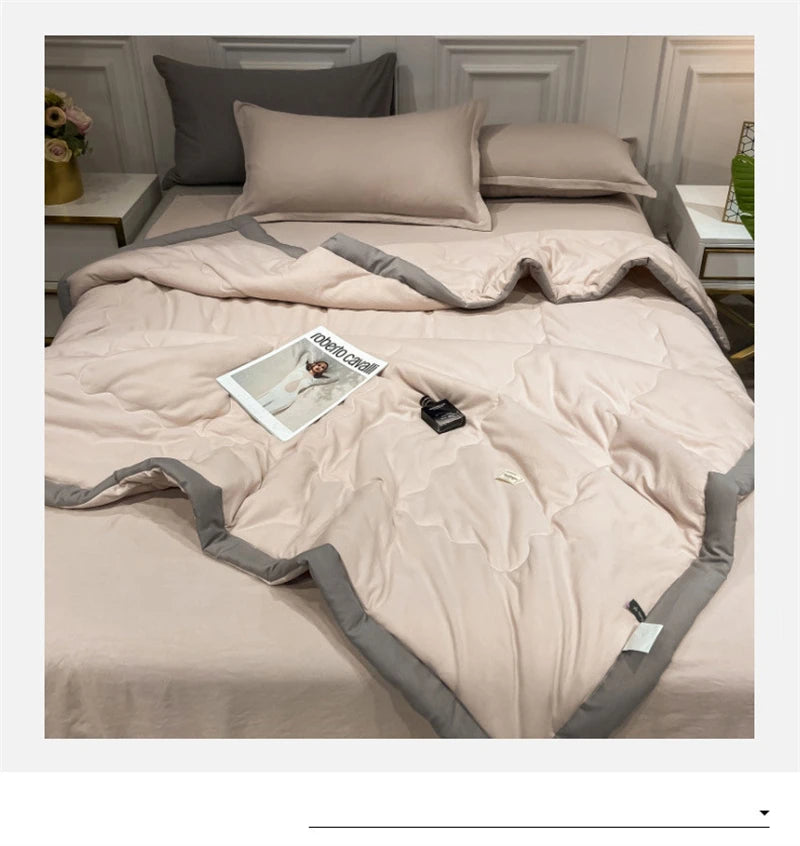 Japan Style Summer Quilt Soft Breathable Quilted Duvet Queen Skin Friendly WashableThin Comforter Lightweight Blanket 180x220