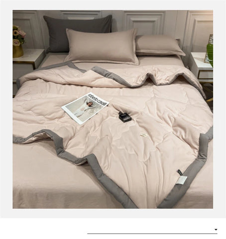 Japan Style Summer Quilt Soft Breathable Quilted Duvet Queen Skin Friendly WashableThin Comforter Lightweight Blanket 180x220