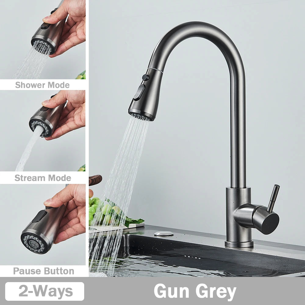 Rozin Chrome Kitchen Faucet Deck Mounted Pull Out Spout Kitchen Sink Mixer Tap Single Level Stream Sprayer Nozzle Mixer Tap