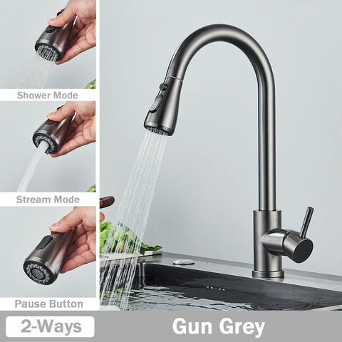 Rozin Chrome Kitchen Faucet Deck Mounted Pull Out Spout Kitchen Sink Mixer Tap Single Level Stream Sprayer Nozzle Mixer Tap