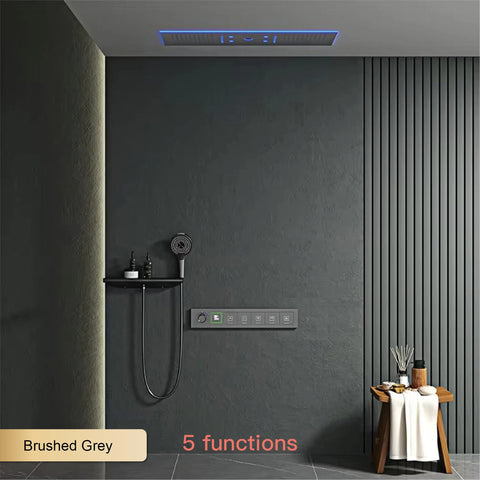 Luxury Brass Ceiling Mount Thermostatic LED digital display Shower Set System Bluetooth Music Rain Shower Head Bathroom Faucet