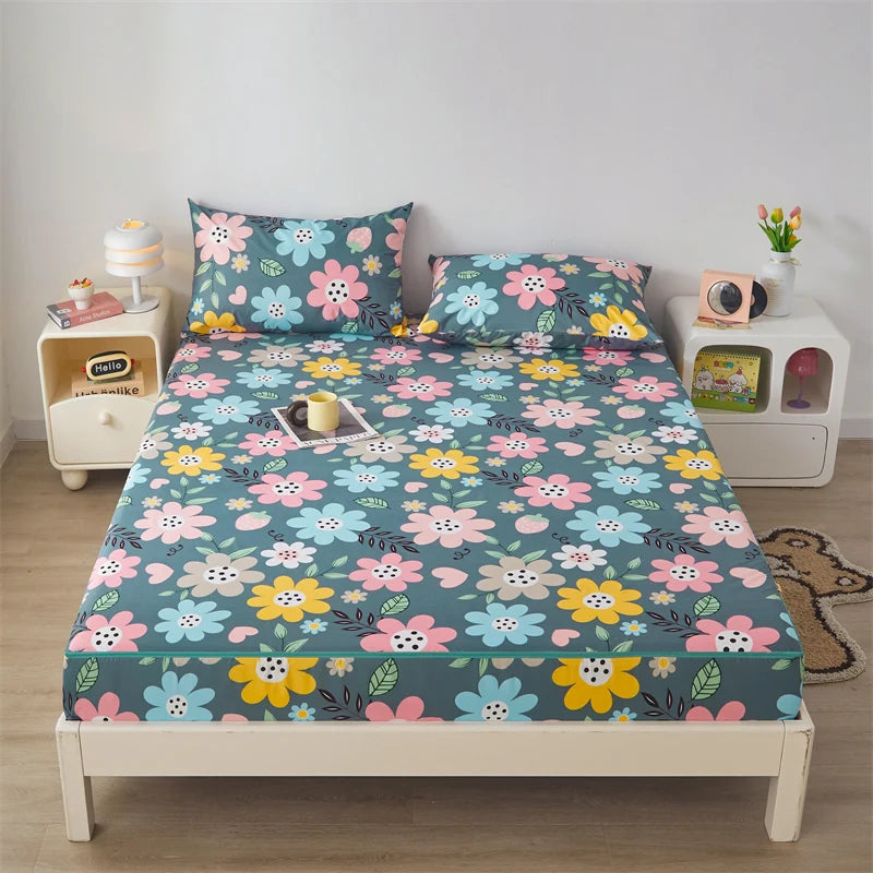 Printing Waterproof Mattress Cover With Zipper Queen Twin Bed Fitted Sheet 6 Sides Removable Inclusive Mattress Protector Pad