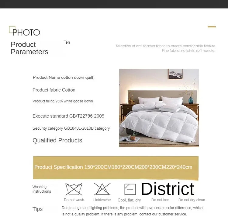 Down duvet 95 white goose down five-star hotel warm double single duvet core goose down duvet