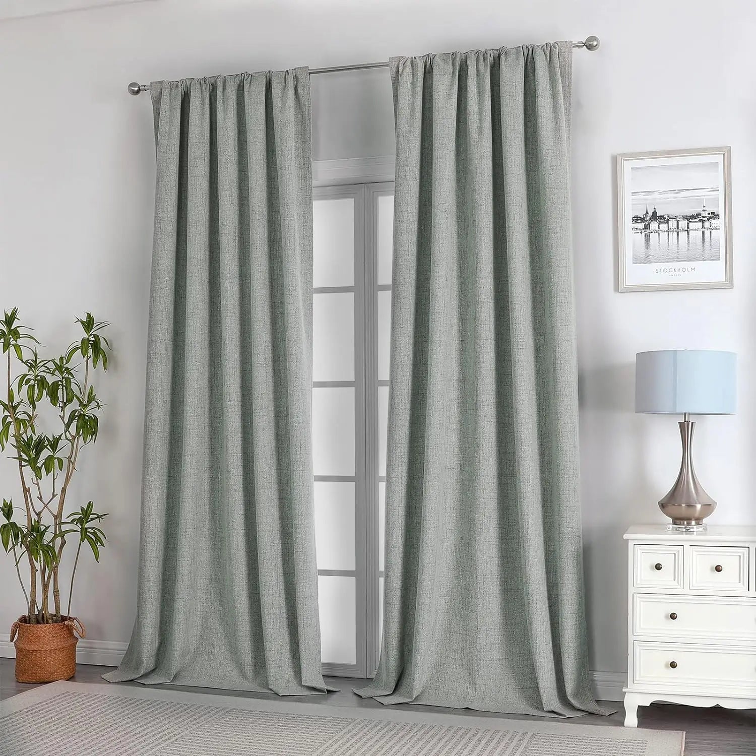 350m Height Solid Color Living Room Curtains 100% Blackout For Faux Linen Bedroom High Ceiling Window Curtain