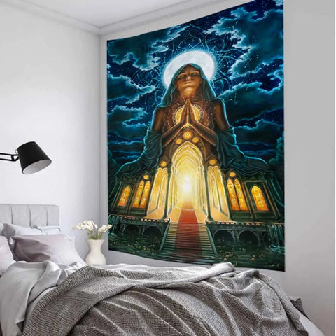 Meditation art tapestry, Buddha statue, chakra, wall hanging, mandala, home, living room, bedroom decoration wall hanging