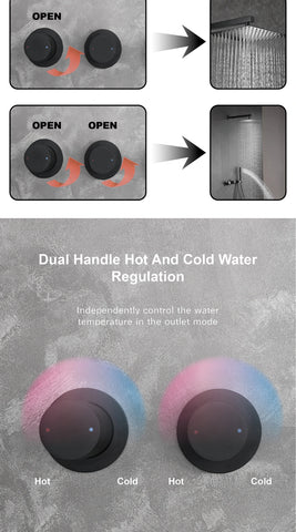 Luxury gun gray brass wall mounted shower system embedded design with 2 handles dual control hot and cold water bathroom faucet