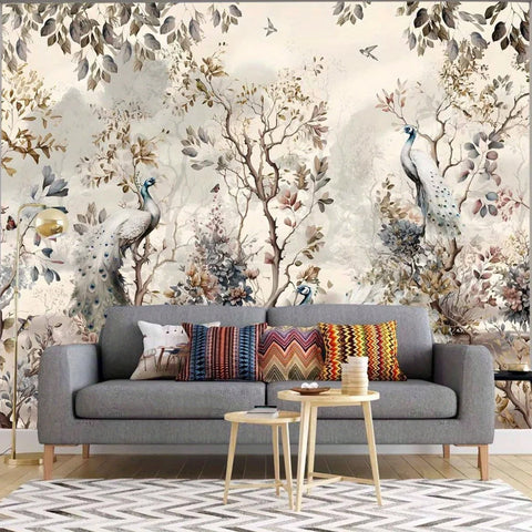 1 Peacock Floral Decorative Tapestry - Elegant wall hanging with bright floral and peacock pattern, polyester fabric