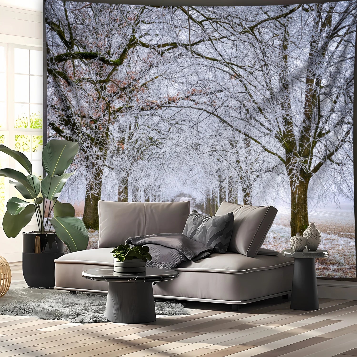 1pc Oversized Winter Wonderland Snow Trees Trail Scenery Tapestry, Polyester Wall Hanging for Living Room Bedroom Decoration