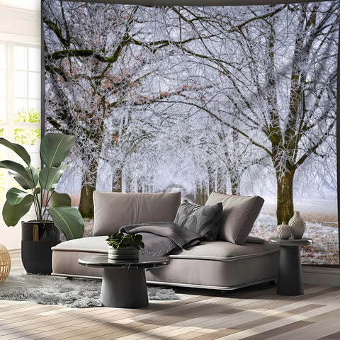 1pc Oversized Winter Wonderland Snow Trees Trail Scenery Tapestry, Polyester Wall Hanging for Living Room Bedroom Decoration