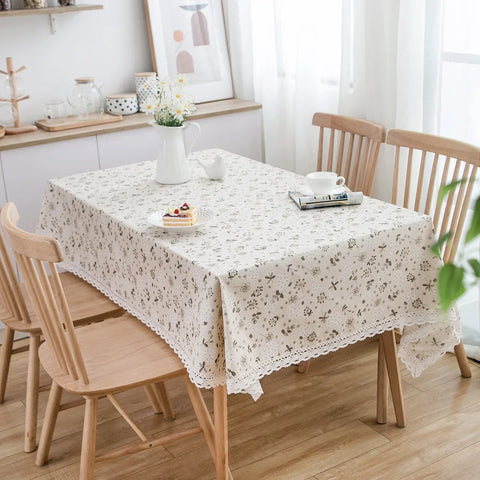 Pastoral Rectangular Linen Cotton Cloth Tablecloth Fabric Daisy Flower Printed Home Kitchen Dining Room Table Cloths Ornament