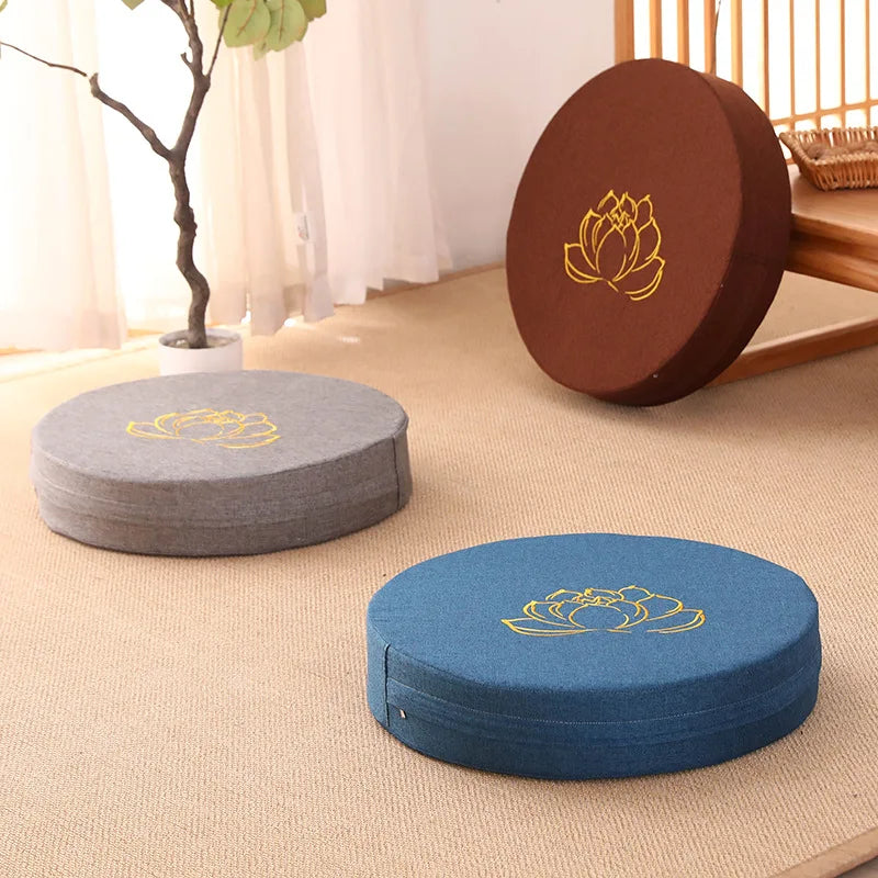 Yoga Meditation Cushion Round Thickened Embroidered Lotus Cushion with Backrest and Pillow 40*6cm Tatami Is Removable Washable