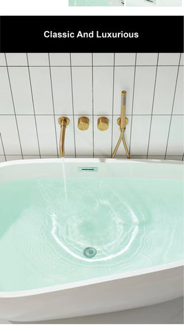 Luxury brass brushed gold wall mounted bathroom faucet with embedded dual handle hot and cold water 2 function bathtub mixer