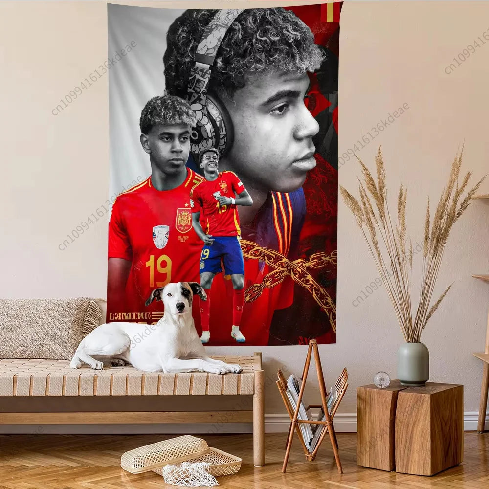 Wall Tapestry Decor L-Lamine Football Star Y-Yamal Anime Tapestry Flags Bedroom Dorm Wall Hanging Background Cloth Festival Gift