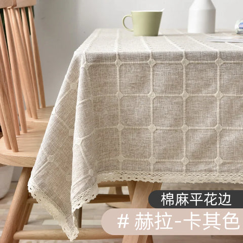 Cotton Linen Embroidery Tassel Tablecloth,Grey Large Square Dust-Proof Table Cover,for Kitchen Dinning Coffee Tabletop Decor
