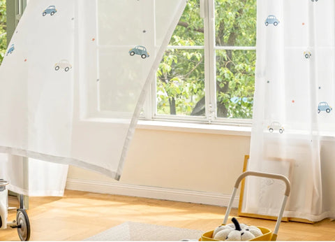 1PC Cute Cartoon Car Children's Blackout Curtains, Beige Shading Curtains For Kids Bedroom Window Decoration,  Tulle Curtains