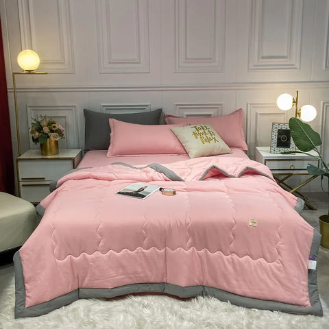 Japan Style Summer Quilt Soft Breathable Quilted Duvet Queen Skin Friendly WashableThin Comforter Lightweight Blanket 180x220