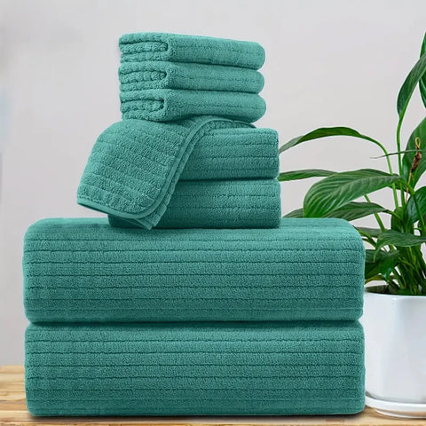 8 Pcs Bath Towel Set - 4 Washcloths, 2 Face Towels & 2 Bath Towels - Absorbent & Quick Dry, Ideal for Bathroom, Gym & Hotel Use