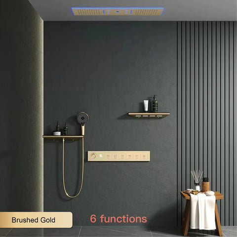 Luxury Brass Ceiling Mount Thermostatic LED digital display Shower Set System Bluetooth Music Rain Shower Head Bathroom Faucet