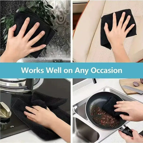 10Pcs Black Towel Car Wiping Towel Ultra-Fine Microfiber Car Cleaning Cloth - Thickened Absorbent Household Kitchen Towel