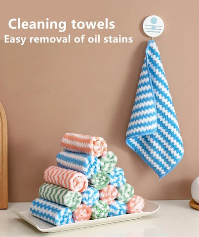 5Pcs Fleece Thickened Dish Cloth Does Not Stick To Oil Clean Kitchen Household Absorbs Water Without Shedding Scouring Pad Rag