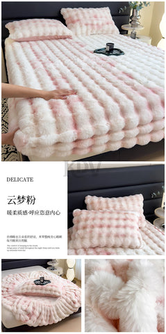 Luxury Faux Rabbit Plush Fitted Sheet with Deep Pocket Winter Thicken Warm Mattress Protector Soft Fluffy Double Mattress Cover