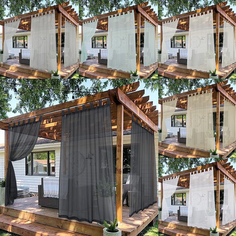 2PCS, Solid color single panel outdoor  sheer curtain with  tap  top transparent polyester fiber	 waterproof outdoor curtain