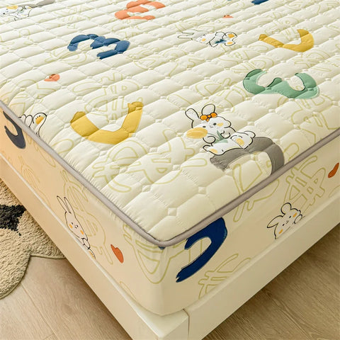 Adorable Quilted Washed Cotton Fitted Mattress Cover - Super Cute Girl's Design, Hypoallergenic