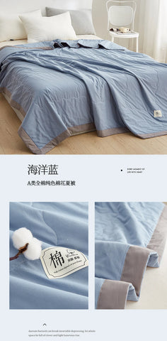 Summer Blanket 100% Cotton Inside and Outside Pure Cotton Air Conditioning Quilt Soft Skin-friendly Breathable Thin Duvet Summer