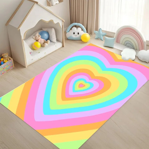 Sweet Heart Print Carpet Cute Girls' Room Decor Rug Modern Home Decor Non-Slip Floormat for Living Room Bedroom Kitchen Hallway