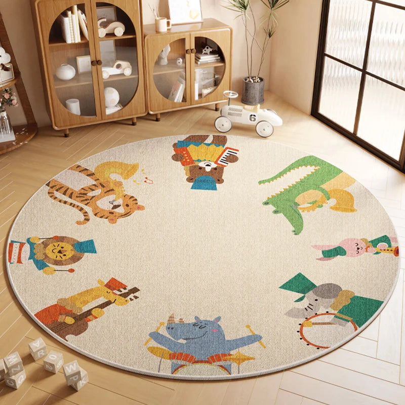 Cartoon Style Rugs for Bedroom Washable Living Room Decoration Round Carpet Anti-slip Children's Room Floor Mat Soft Bedside Rug
