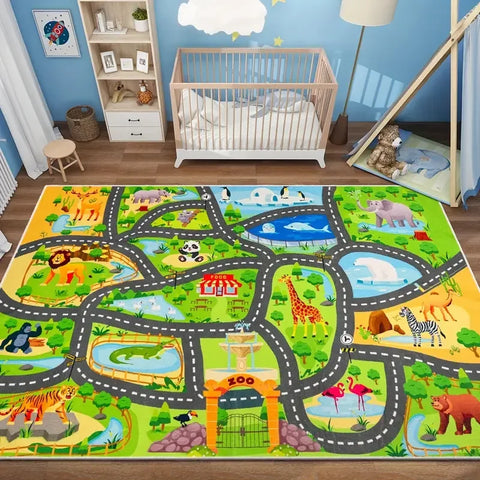 1pc Children's Educational City Life Playmat Rug Road Traffic System Carpet for Bedroom Playroom Fun Learning Floor Mat Safe Kid