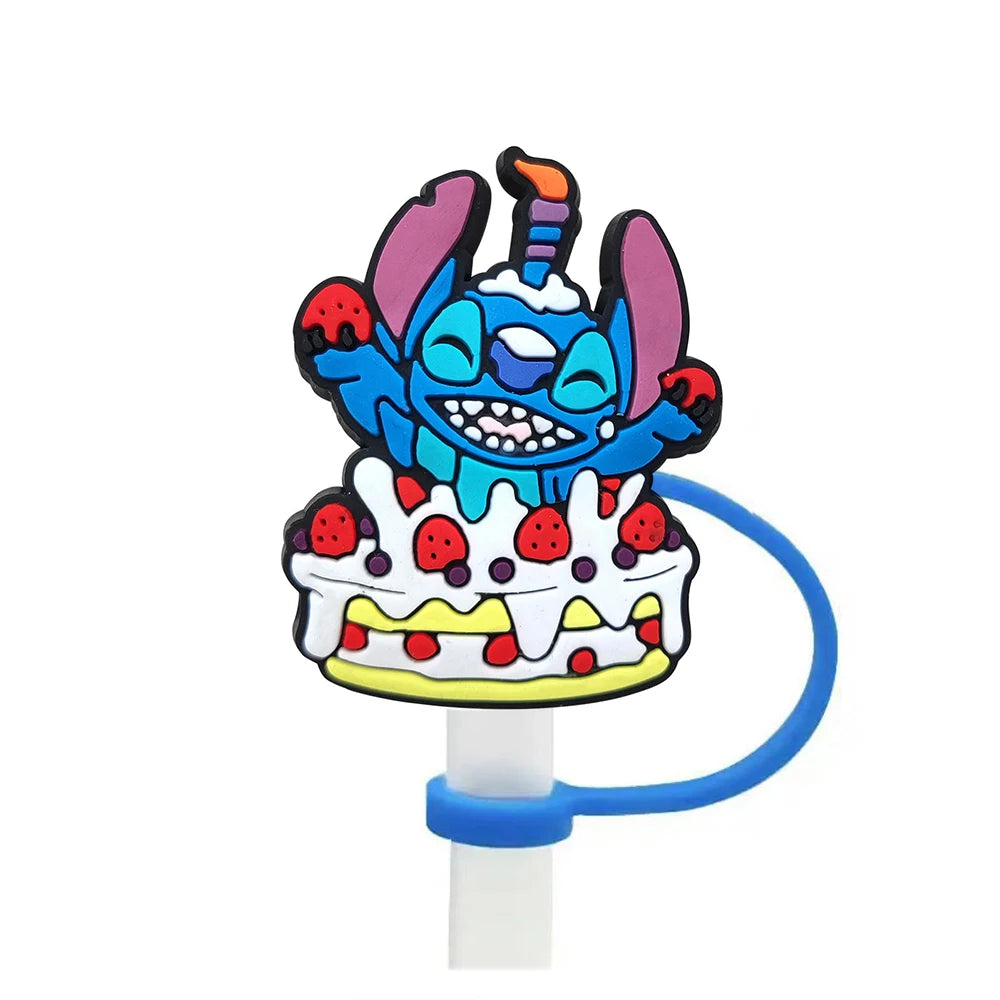 Disney Stitch Cartoon Silicone Straw Covers For Water Glass Bottle Drinking Dust Cap Straw Tip Cover Cup Accessories For 10mm